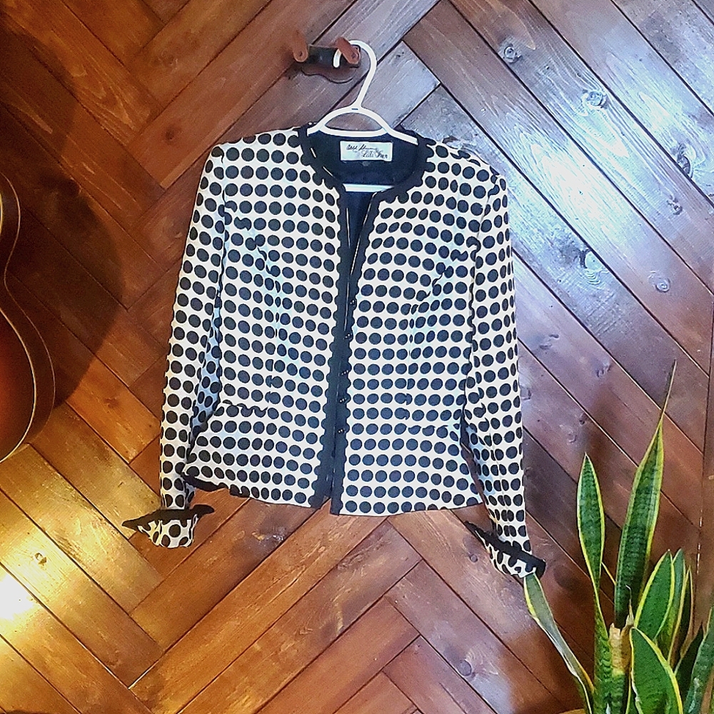 RARE Vintage Adolph Schuman for Lilli Ann polka dot peplum jacket. Black/ white